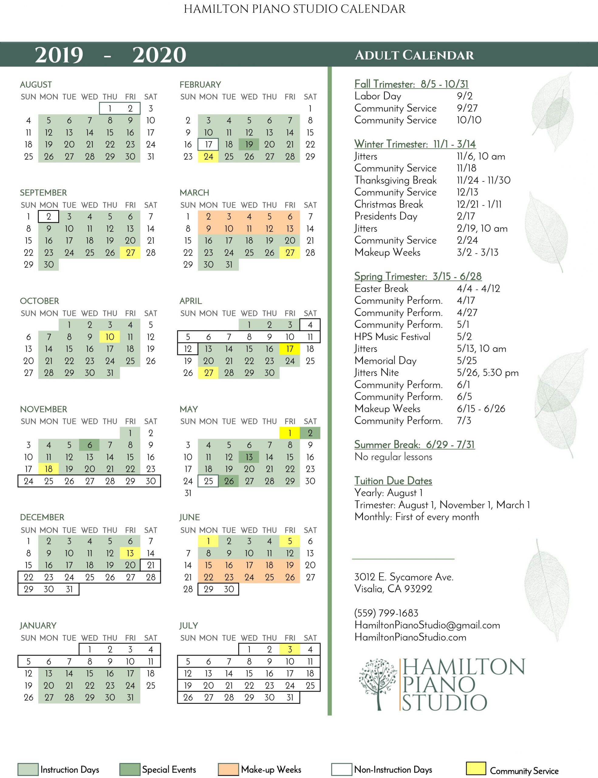 Calendar Hamilton Piano Studio