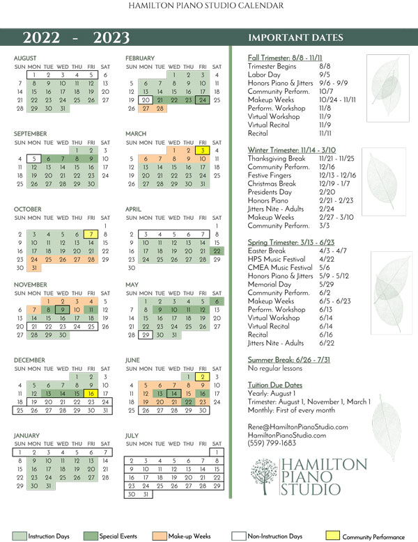 Calendar Hamilton Piano Studio